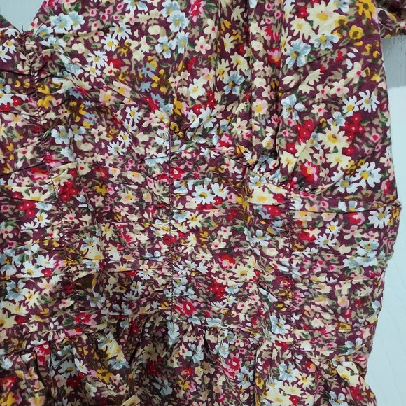 NWOT Sim & Sam Burgundy Floral Crop Top Puffy Sleeves in Size XL - Picture 6 of 10